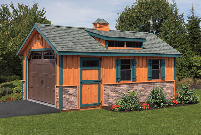 12'x20' Board & Batten with Optional Stone Front, Shed Dormer, and Cupola