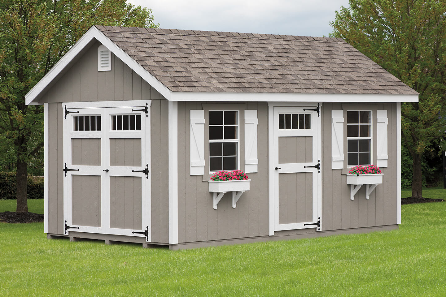 Transom Shed Doors & 10x16 Vinyl Peak Shed With New