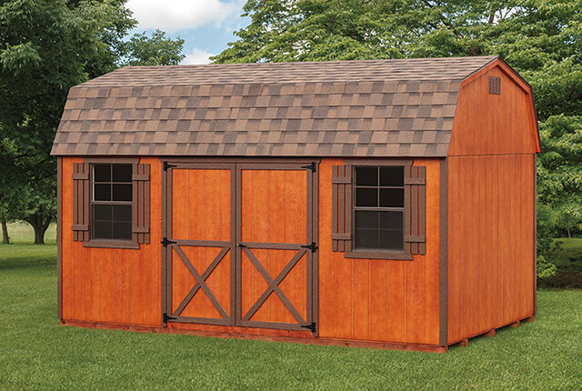 10'x16' Dutch Barn with 10'x12' with Optional Redwood Stain and Brown Trim